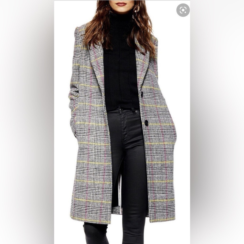 TOPSHOP colorful houndstooth checked coat